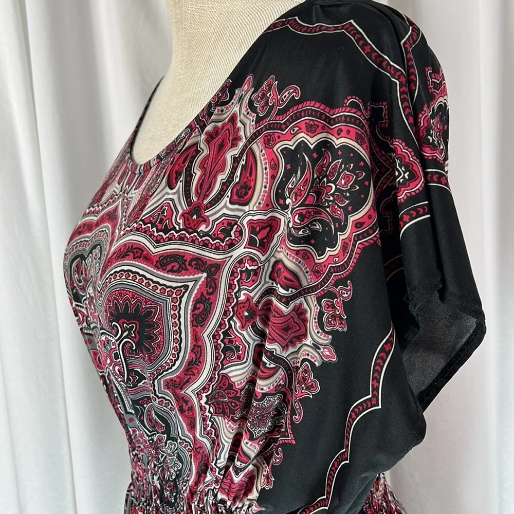 HeartSoul L Black/Burgundy Patterned Blouse - Picture 5 of 13
